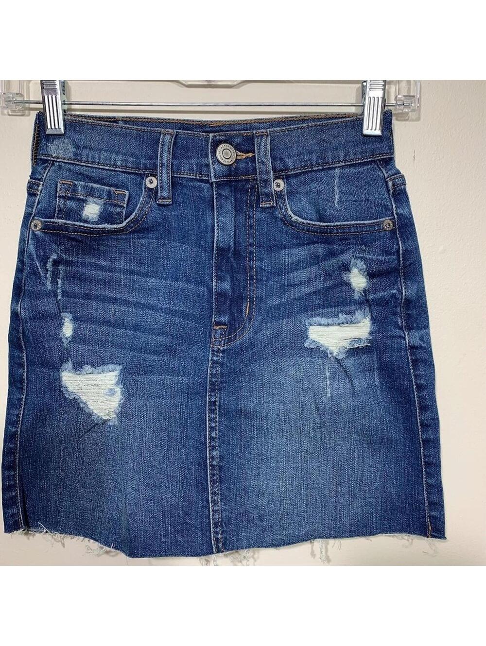 Aeropostale Denim Mini Skirt Womens 000 Blue High Rise Distressed Raw Hem